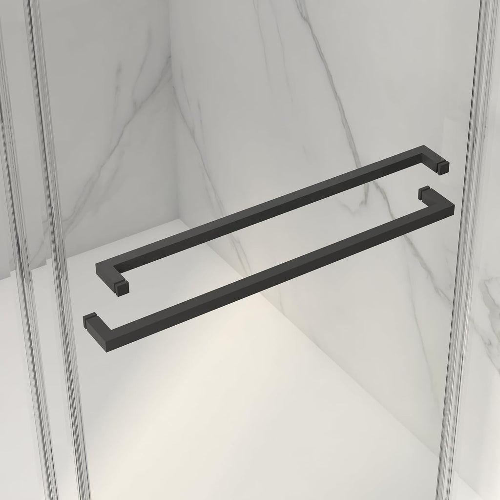 KEIKI 56-60' W x 70' H Frameless Double Sliding Shower Door, 5/16' (8mm) Thick SGCC Tempered Clear Glass, Double Side Easy Clean Coat, Matte Black Finished with Buffer