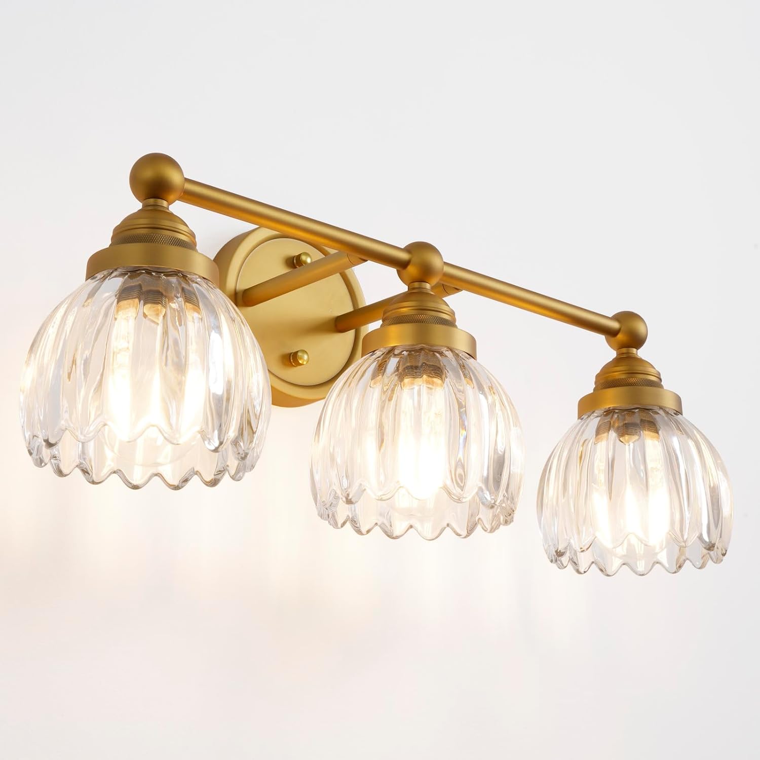 Vintage Triple Arm Tulip Glass Wall Sconce Lighting, 3-Lights Bathroom Vanity Light Fixture for Hallway Bedroom Living Room Bedside Nightstands Lights