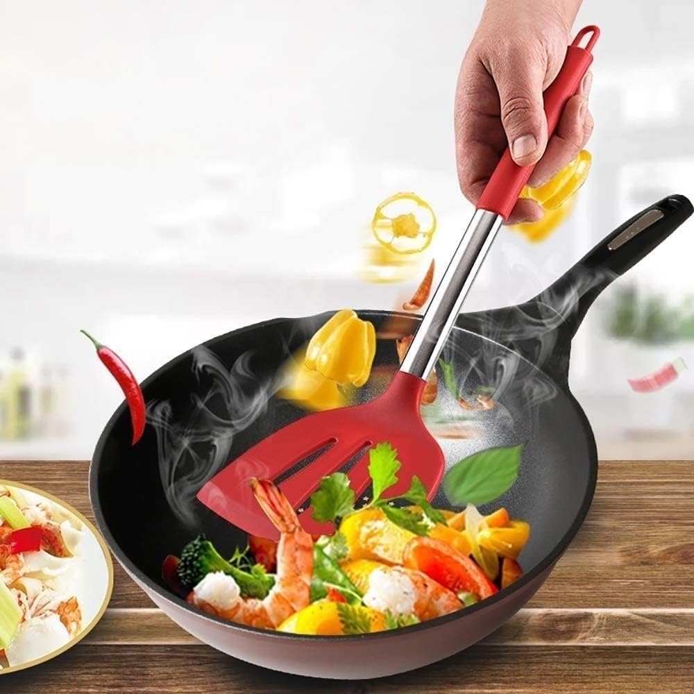 Marycan Silicone Cooking Utensils Set, Stainless Steel Handle Kitchen Utensils Set with Holder, Silicone Cooking Gadgets(Red)