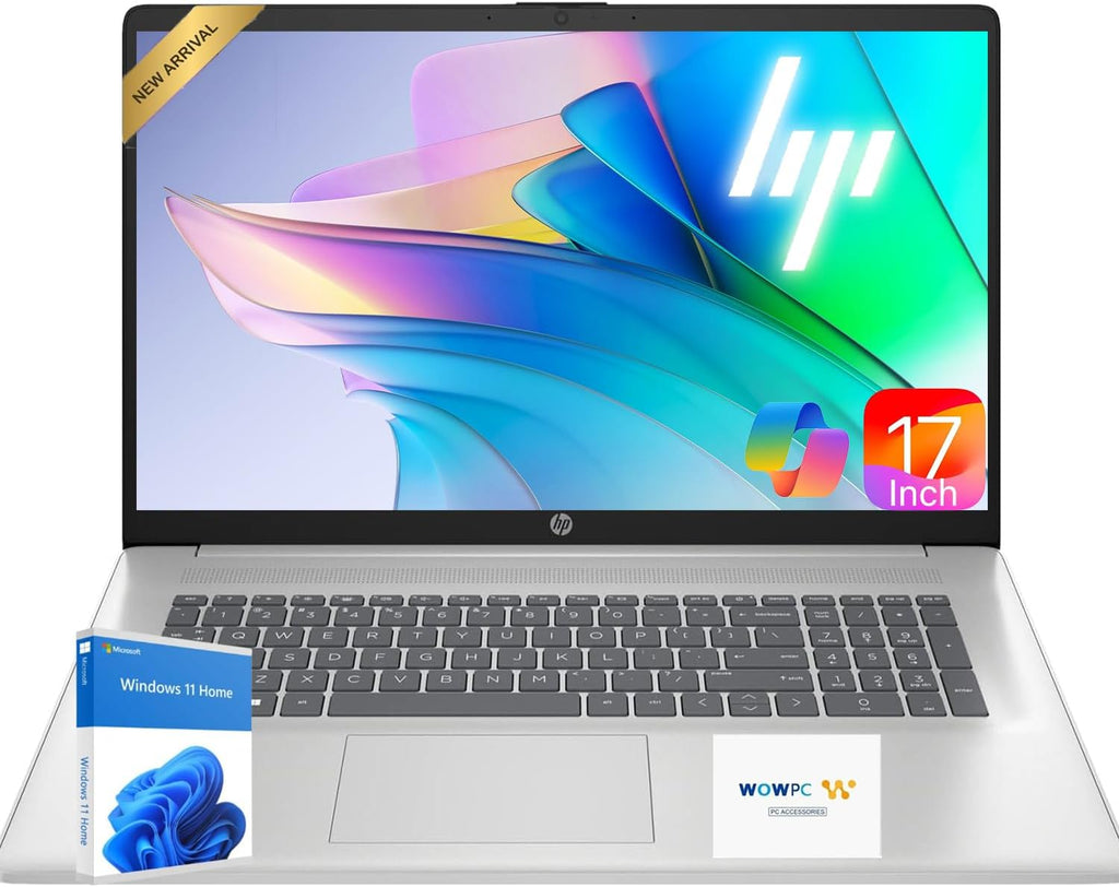 HP 17.3' FHD Business Laptop, 2026 Edition, Powerful AMD Ryzen 5 7000 Series Processor (Beats Intel i7-1355U), 12GB RAM, 256GB SSD, USB-C, HDMI, Wi-Fi 6, Windows 11 + Copilot, w/WOWPC USB
