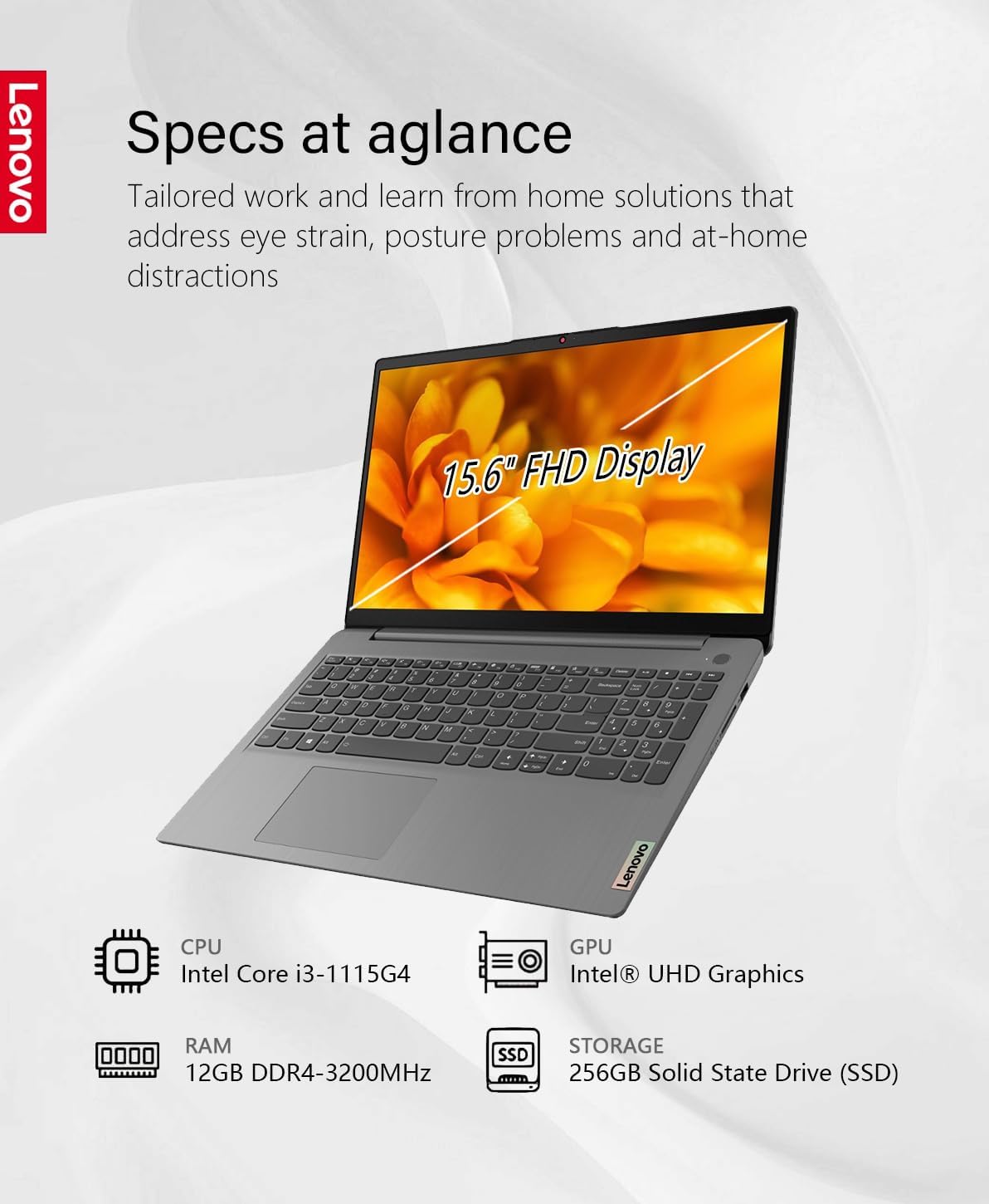 Lenovo 2023 Ideapad 3i Laptop, 15.6' FHD Touchscreen, 12GB DDR4 RAM, 11th Gen Intel Core i3-1115G4 Processor, 256GB SSD, HDMI, Webcam, Wi-Fi6, Bluetooth, Win11, Arctic Grey, W/GaLiMu
