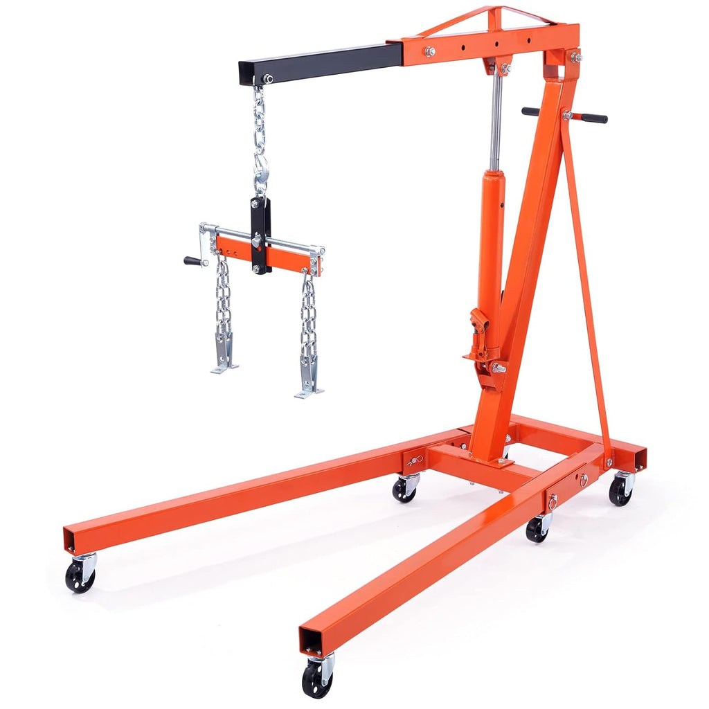 VEVOR Hydraulic Engine Hoist with Lever, 2 Ton/4400 LBS Heavy-Duty Cherry Picker Shop Crane, Foldable Engine Crane and Engine Hoist Leveler for Auto Repair, Motors, Weights Lifting, Loading