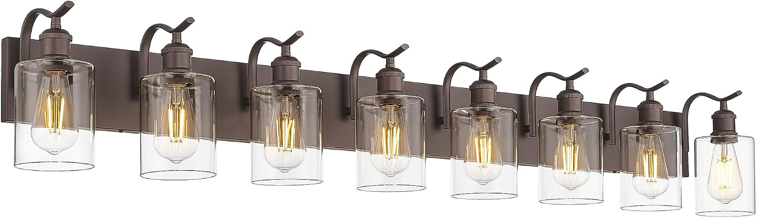 Bathroom Vanity Light Fixtures 8-Light Clear Glass Modern Wall Mounted Over Mirror Oil Rubbed Bronze - VL01ORB-8