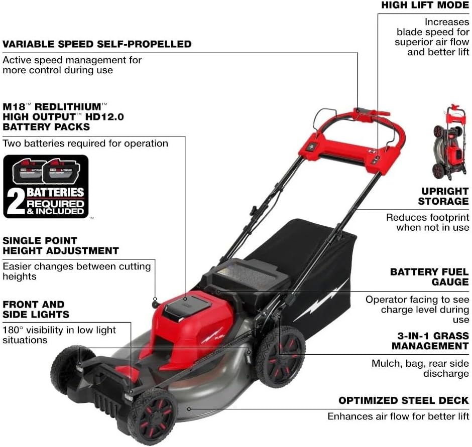 2823-22HD Brushless Walk-Behind Lawn Mowers for Milwaukee M18 Fuel 21' Self-Propelled Mower Kit with Grass Bag