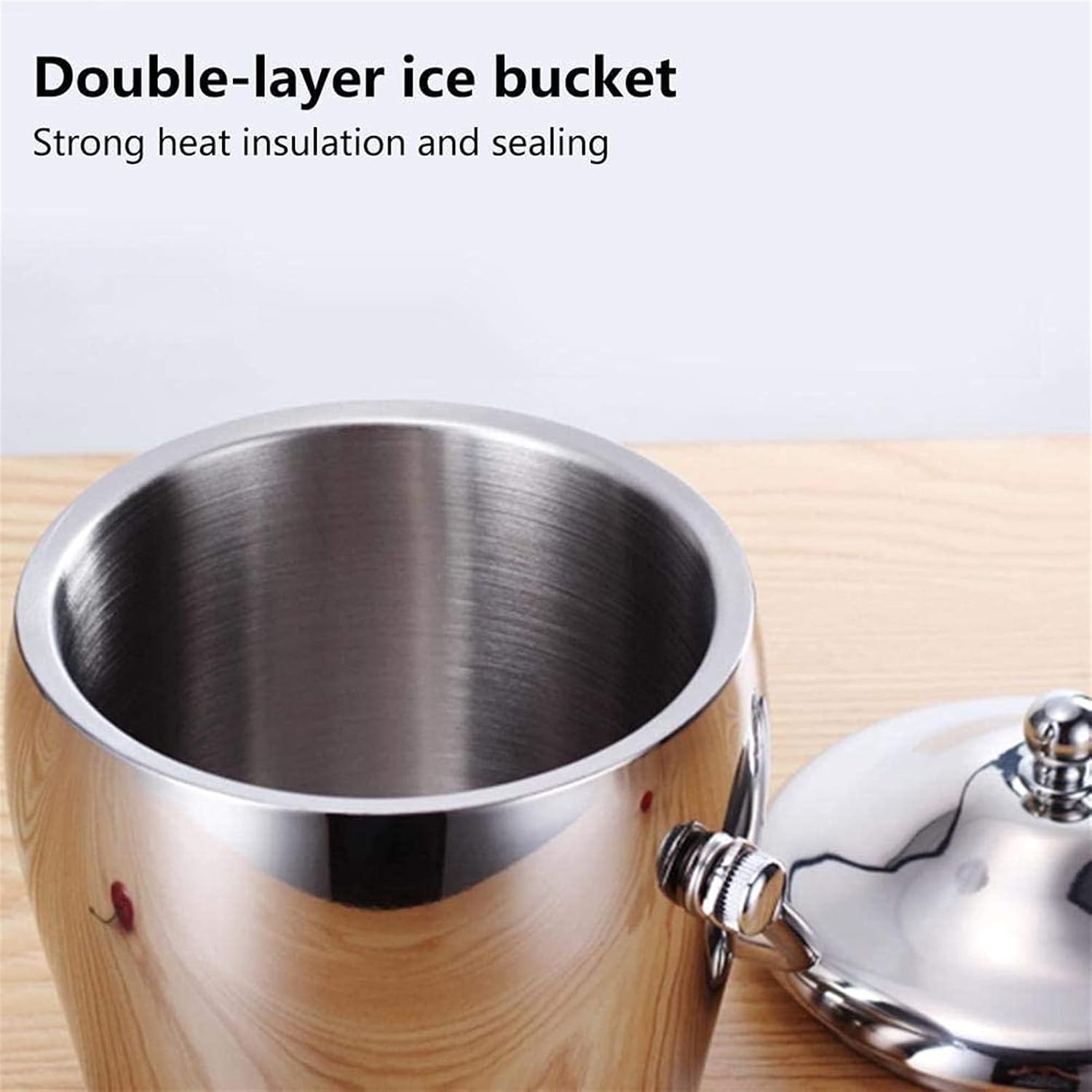 BTZHY Ice Bucket,Wine Glass 1.2/2L Stainless Steel Portable 6-Hour Double-Layer Insulated Freezer with Lid for Parties Barbecues Buffets