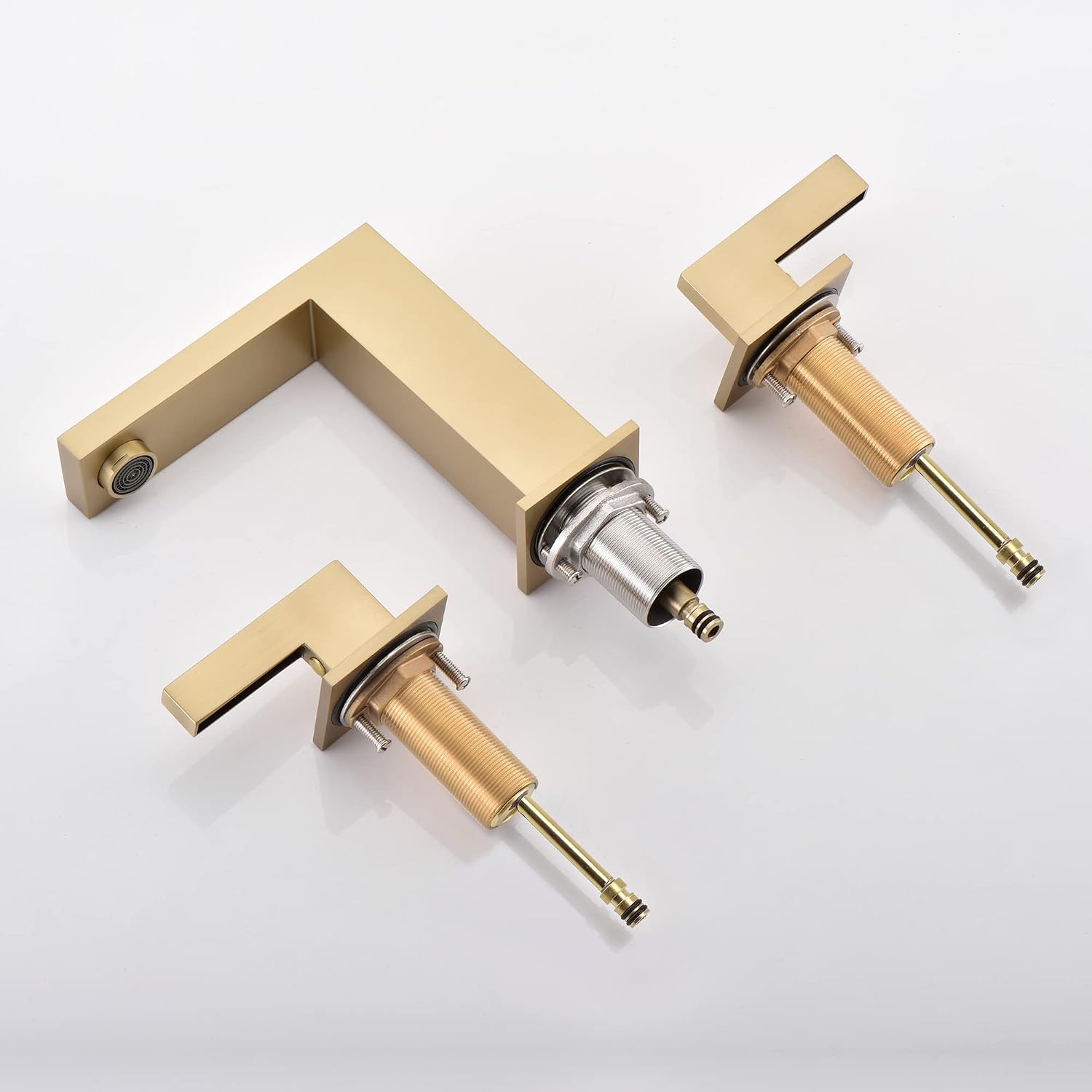 sumerain Brushed Gold 8 Inch Widespread Bathroom Faucet 2 Handle Lavatory Faucet Solid Brass, with Quick Connect Hose