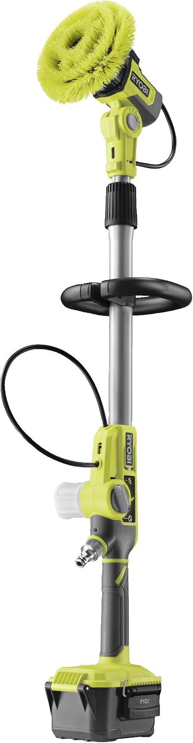 Ryobi RWTS18-0 18V ONE Plus Telescopic Scrubber with Water Feed (Bare Tool) | 15 cm brush head, max. Idle speed min 0-2100, without battery and charger