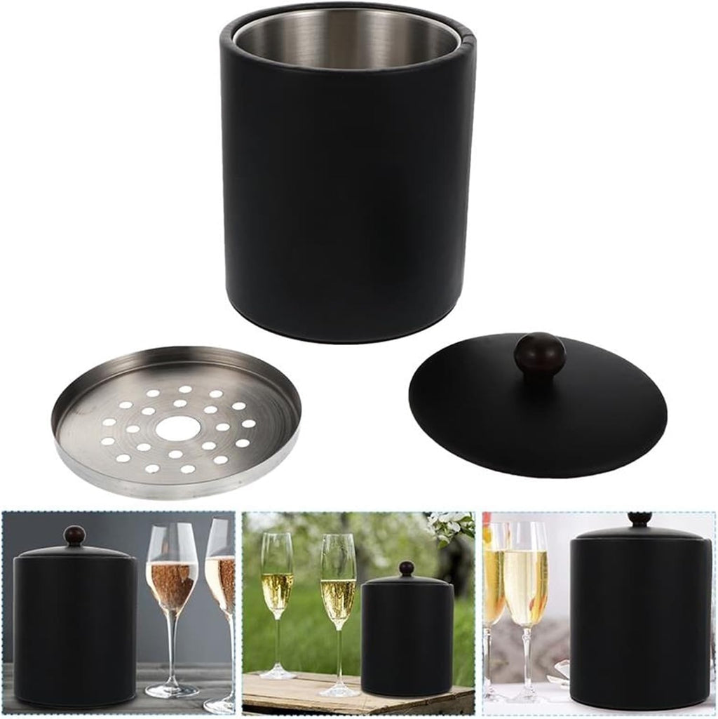 Ice Buckets 1PC Stainless Steel Ice Bucket Thickened Champagne Bucket Red Wine Bucket Beer Bucket Home Ice Bucket Small Bucket for Bar Party Hotel Ice Bucket Kits (Color : Black)