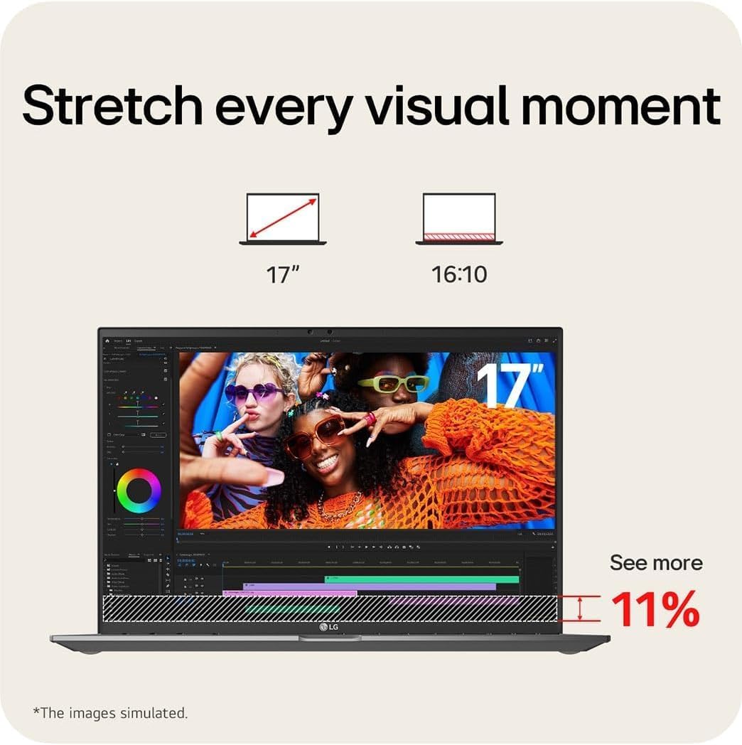 LG Gram 17' Touchscreen Lightweight Laptop 2025, Copilot+ PC, Intel Core Ultra 9 288V, 17' QHD+ Touchscreen, 32 GB LPDDR5X, 4 TB SSD, Wi-Fi 7, Backlit Keyboard, Wi-Fi 7, Windows 11 Pro, Accessories