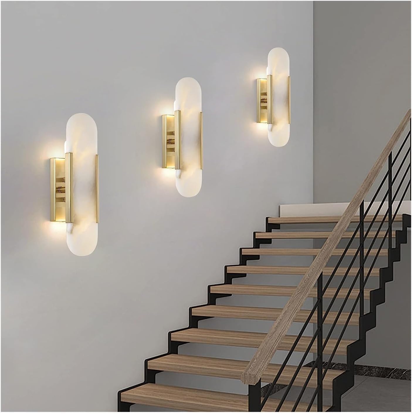 Modern Minimalist Design Wall Lamps Set of 2 for Bedrooms Plug in Iron Wall Sconce with Creative Marble Fixture Ideal for Bedroom Bathroom Living Room Gold Color-Gold-Neutral Light