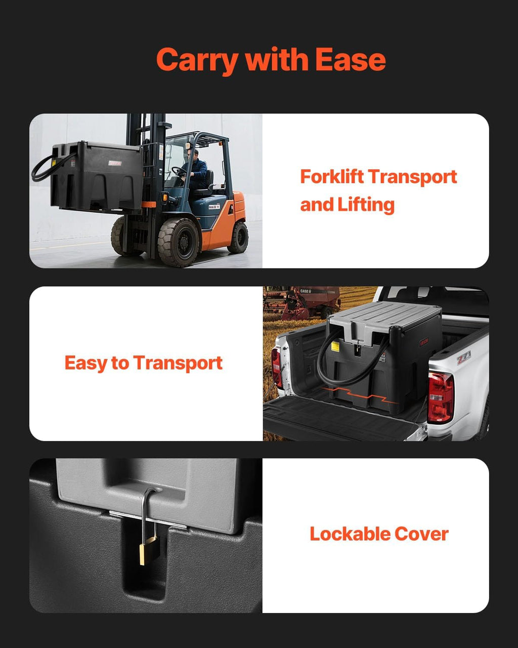 VEVOR Portable Diesel Tank, 58 Gallon Capacity & 10 GPM Flow Rate, Portable Fuel Tank with 12V Electric Transfer Pump and 13.1ft Rubber Hose, PE Diesel Transfer Tank for Easy Fuel Transportation Black