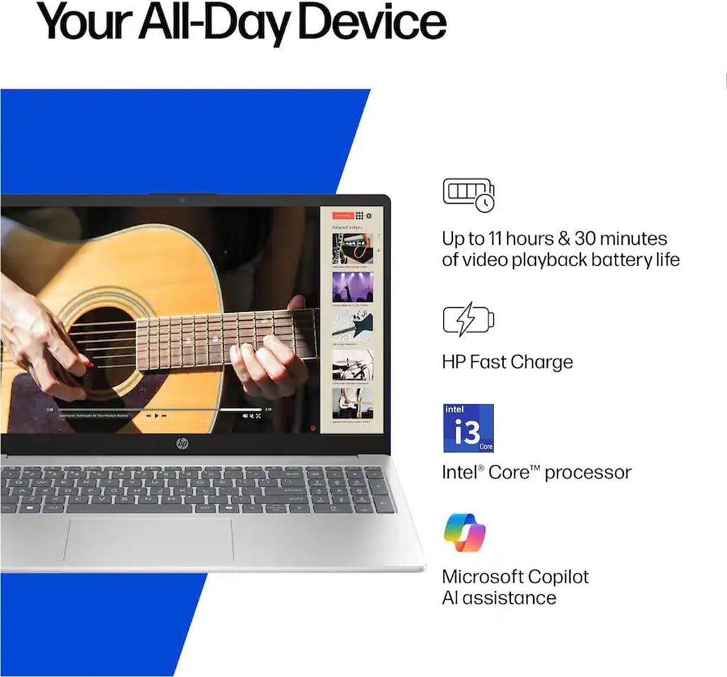 HP New 15.6' FHD Touchscreen Laptop 2025/2026 Model, Powerful 13th-Gen Intel Core i3 CPU (8-Core), 16GB RAM, 256GB SSD, USB-C, HDMI, Windows 11, Microsoft Office, Moonlight Blue, w/WOWPC USB