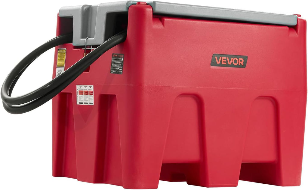 VEVOR Portable Diesel & Gasoline Tank, 58 Gallon, 10 GPM Flow Rate, Diesel Fuel Tank with 12V Electric Transfer Pump, 13.1ft Hose, Auto Fueling Nozzle, Transfer Tank for Easy Fuel Transportation, Red