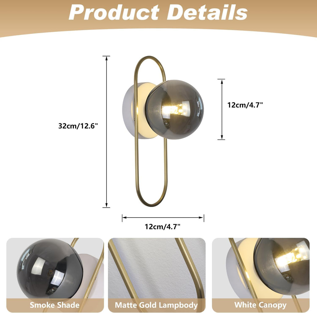 Modern Brass Wall Sconce Mid Century Glass Wall Sconces Brushed Gold Wall Lamp Vintage Wall Sconces Set of Two Hardwired Farmhouse Wall Light Fixtures (2 Pack)