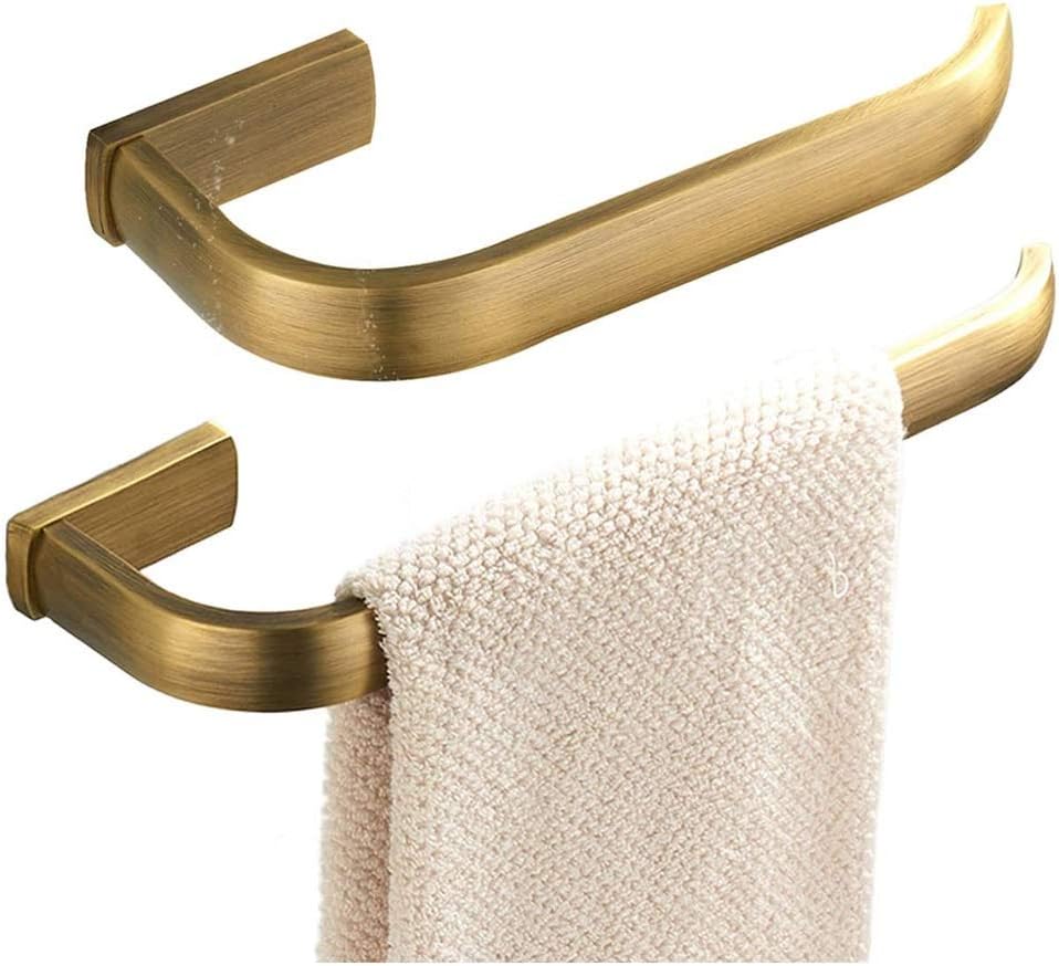 Bathroom Accessories Set - Towel and Toilet Roll Holder Antique Brass Wall Mounted, Brushed Bronze