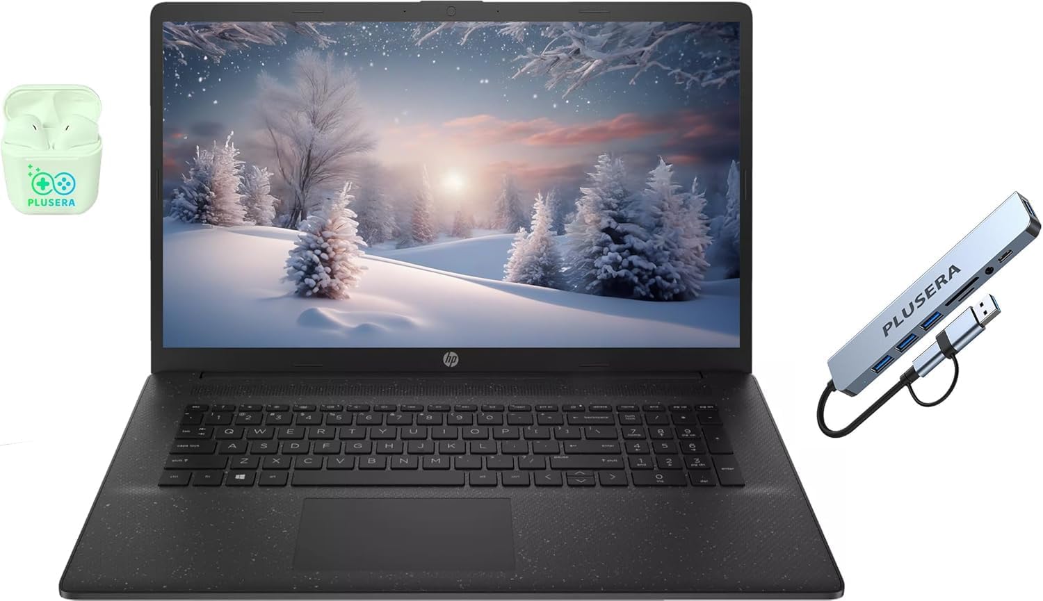 HP 17.3' Business Laptop Computer, 16GB RAM 1.2TB Storage (1TB SSD + 256GB Docking Station), 10-Core Intel Core i5, Windows 11, PLUSERA Earphones, Black