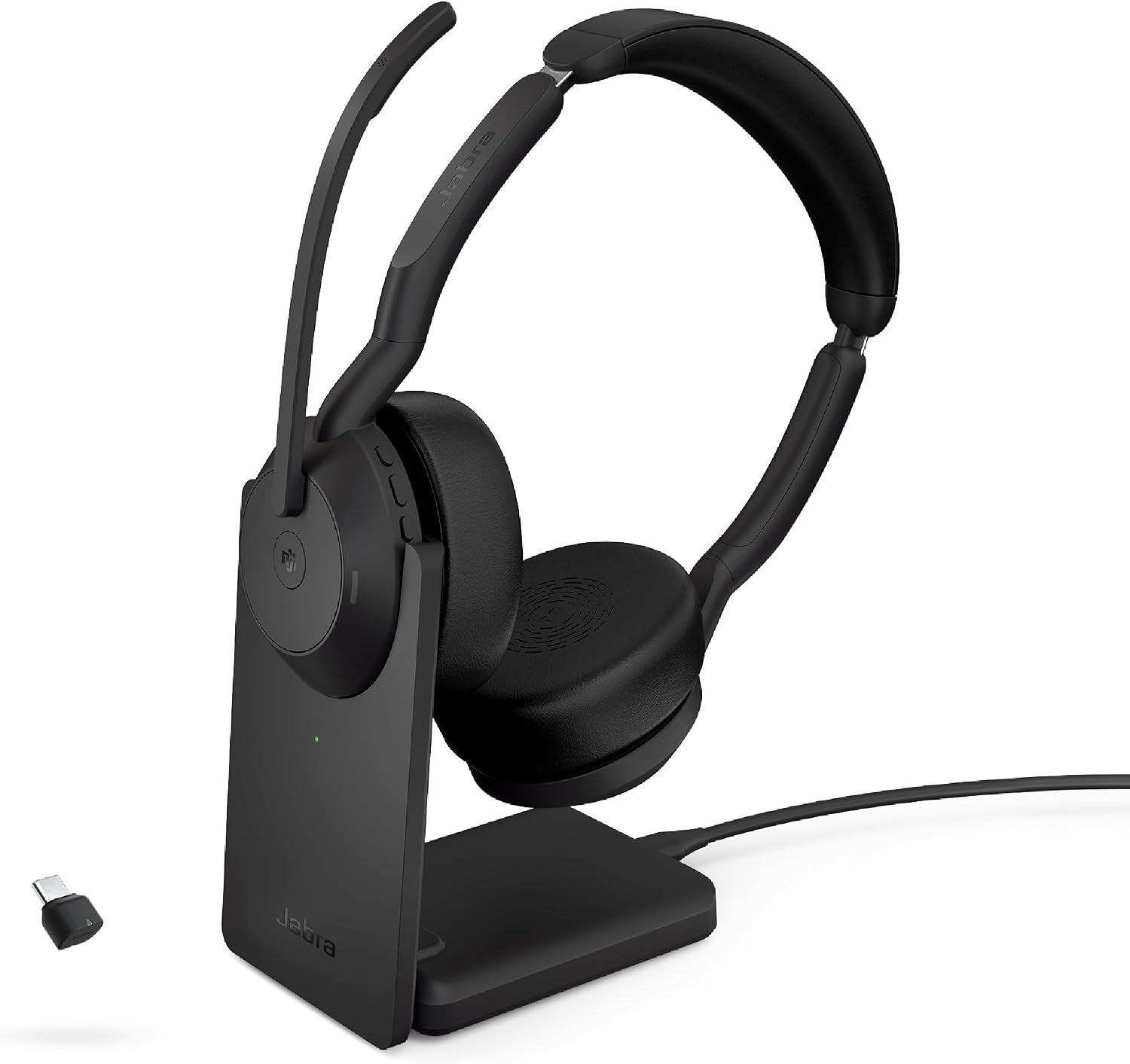Jabra Evolve2 55 Stereo Wireless Headset with Charging Stand AirComfort Technology, Noise-Cancelling Mics & Active Noise Cancellation - MS Teams Certified, Works with Other Platforms - Black