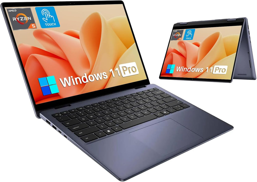 Dell Inspiron 14 2-in-1 Touchscreen Laptop, AMD R5 8640HS (Up to 4.9 GHz), 14 Inch IPS LED Display, Radeon Graphics, 32GB DDR5, 1TB SSD, Fingerprint, Windows 11 Pro, Midnight Blue