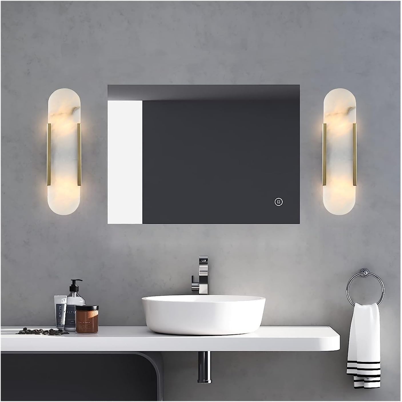 Modern Minimalist Design Wall Lamps Set of 2 for Bedrooms Plug in Iron Wall Sconce with Creative Marble Fixture Ideal for Bedroom Bathroom Living Room Gold Color-Gold-Neutral Light