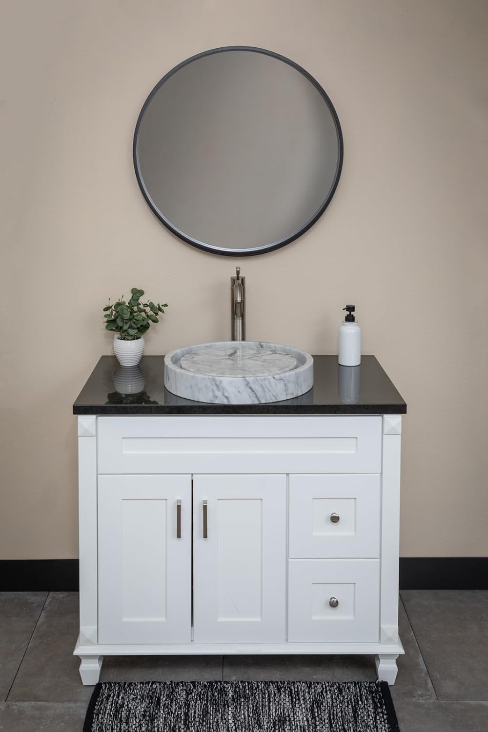 Eden Bath Round Infinity Pool Vessel Sink, Polished Carrara Marble - Stylish Bathroom Sink