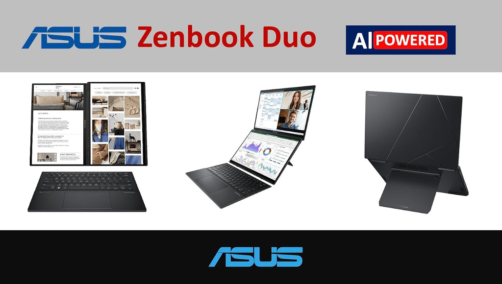 ASUS Zenbook Duo AI Powered 2-in-1 Laptop 14.0' Touchscreen OLED WUXGA Display (Intel Ultra 9-285H, 32GB LPDDR5X, 2TB PCIe SSD, Backlit KB, 2 Thunderbolt 4, WiFi 7, Win 11 Pro) w/DKZ USB Port Expander