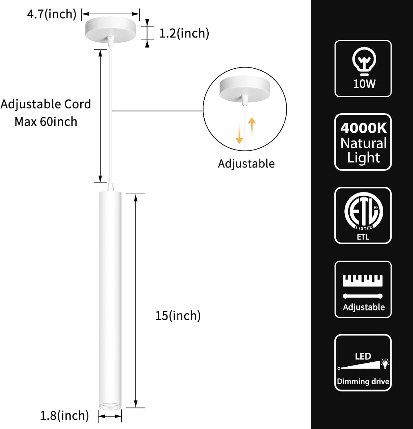OKELI Modern Pendant Lights 4000K White LED Dimmable Pendant Light Fixtures Pendant Lighting for Kitchen Island,Bar,Bedroom, 15.7inch, 10W, ETL, 3Pack