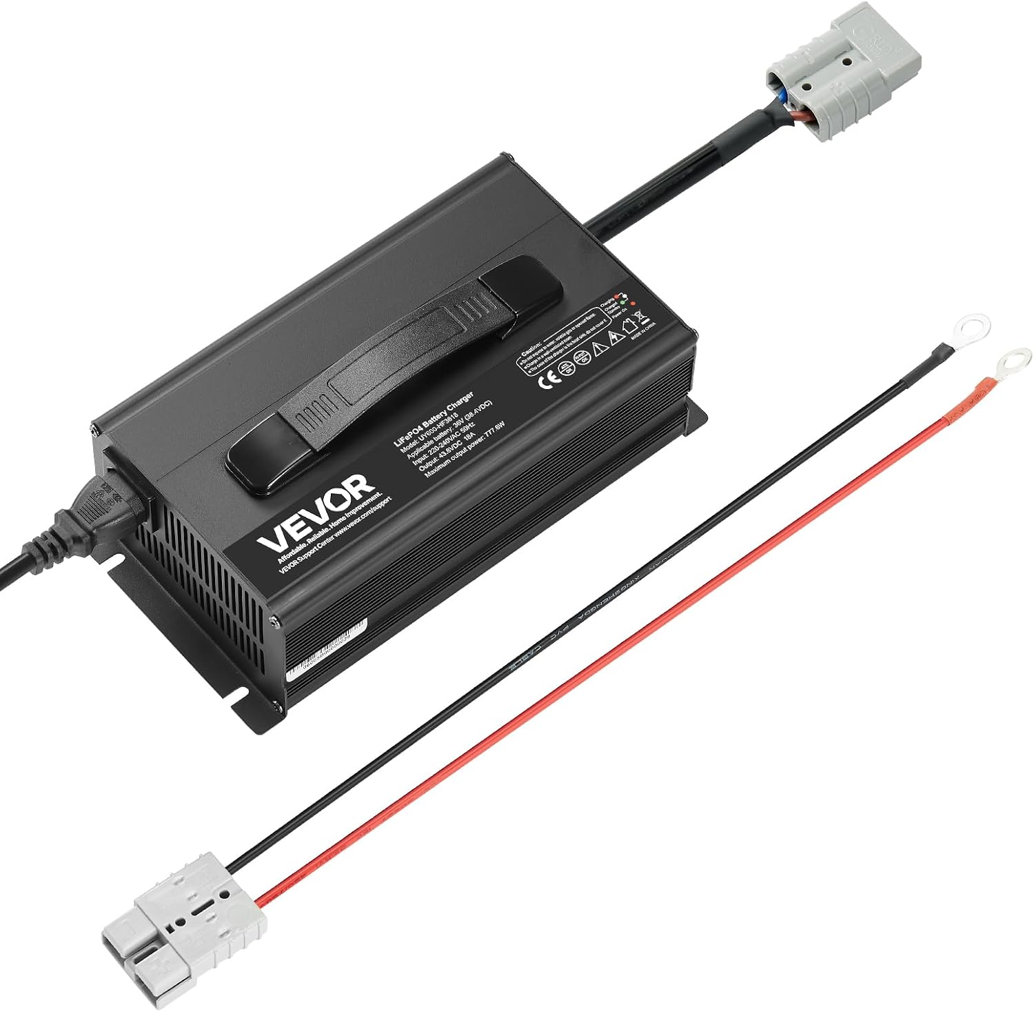 VEVOR 36V 18A Lithium Battery Charger, 43.8V, AC-DC LiFePO4 Smart Charger, with Anderson Connector, LED Indicator, 0V Activation, for Lithium LiFePO4 Deep Cycle Rechargeable Batteries of Boat, RV