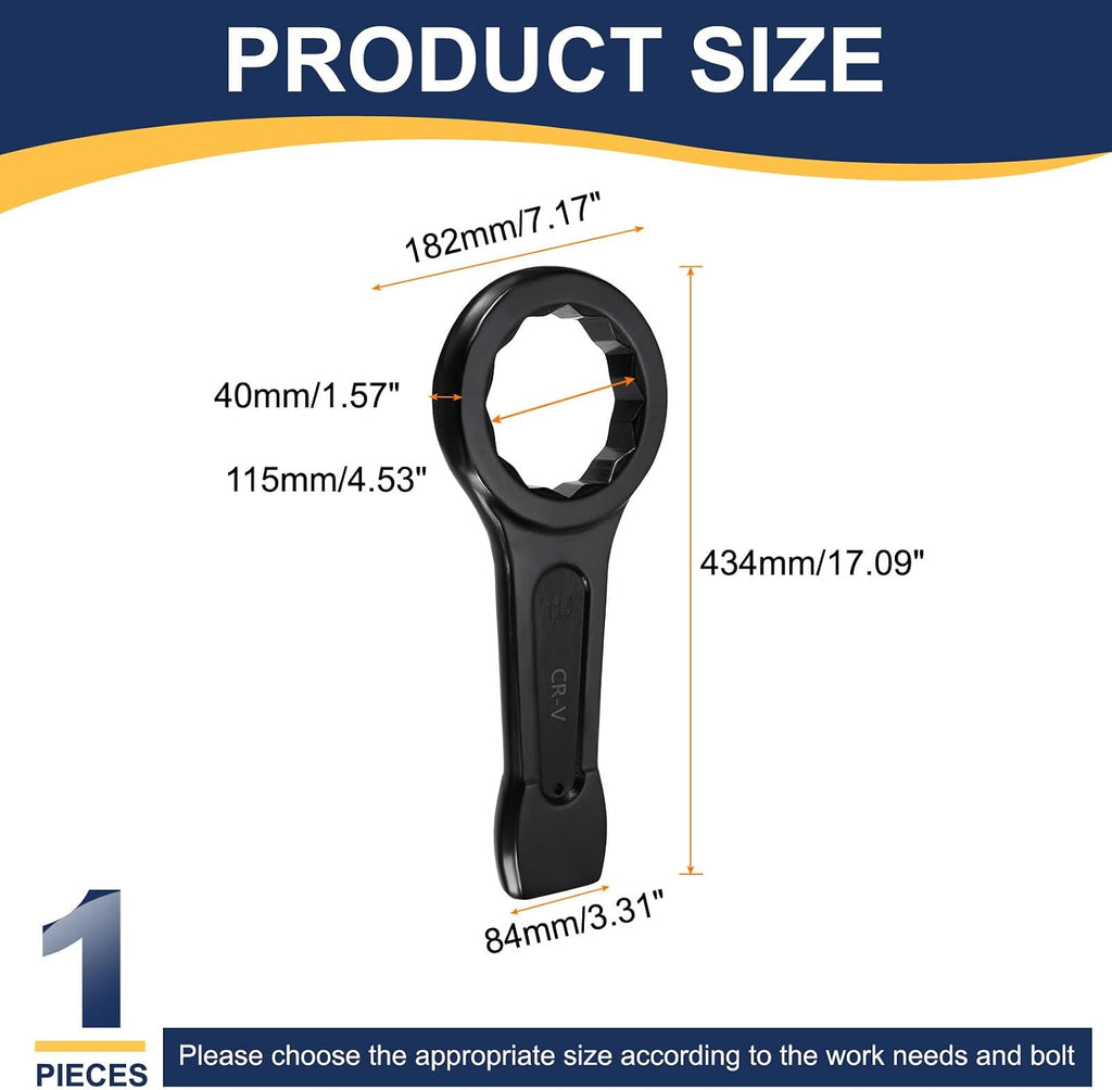 HARFINGTON Box End Striking Ring Wrench 115mm Metric CR-V Steel 12-Point Flat Strike Wrench Baking Paint Single Head Spanner Hand Tool for Mechanical Automotive Repair