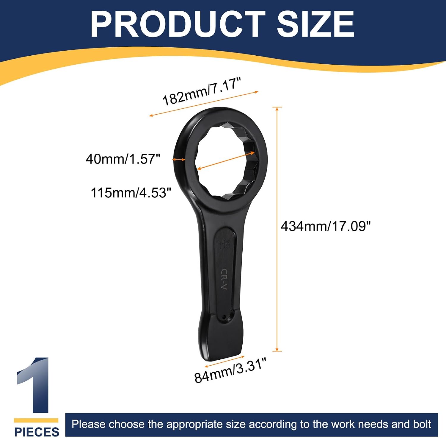 HARFINGTON Box End Striking Ring Wrench 115mm Metric CR-V Steel 12-Point Flat Strike Wrench Baking Paint Single Head Spanner Hand Tool for Mechanical Automotive Repair