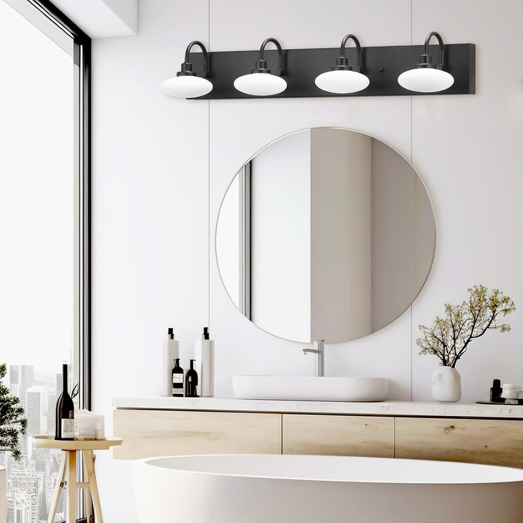 Matt Black LED Vanity Light Fixture - 4-Light Wall Sconce for Bathroom Over Mirror, Modern Hallway Cloakroom Lighting, 3000K-6000K Selectable, Dimmable