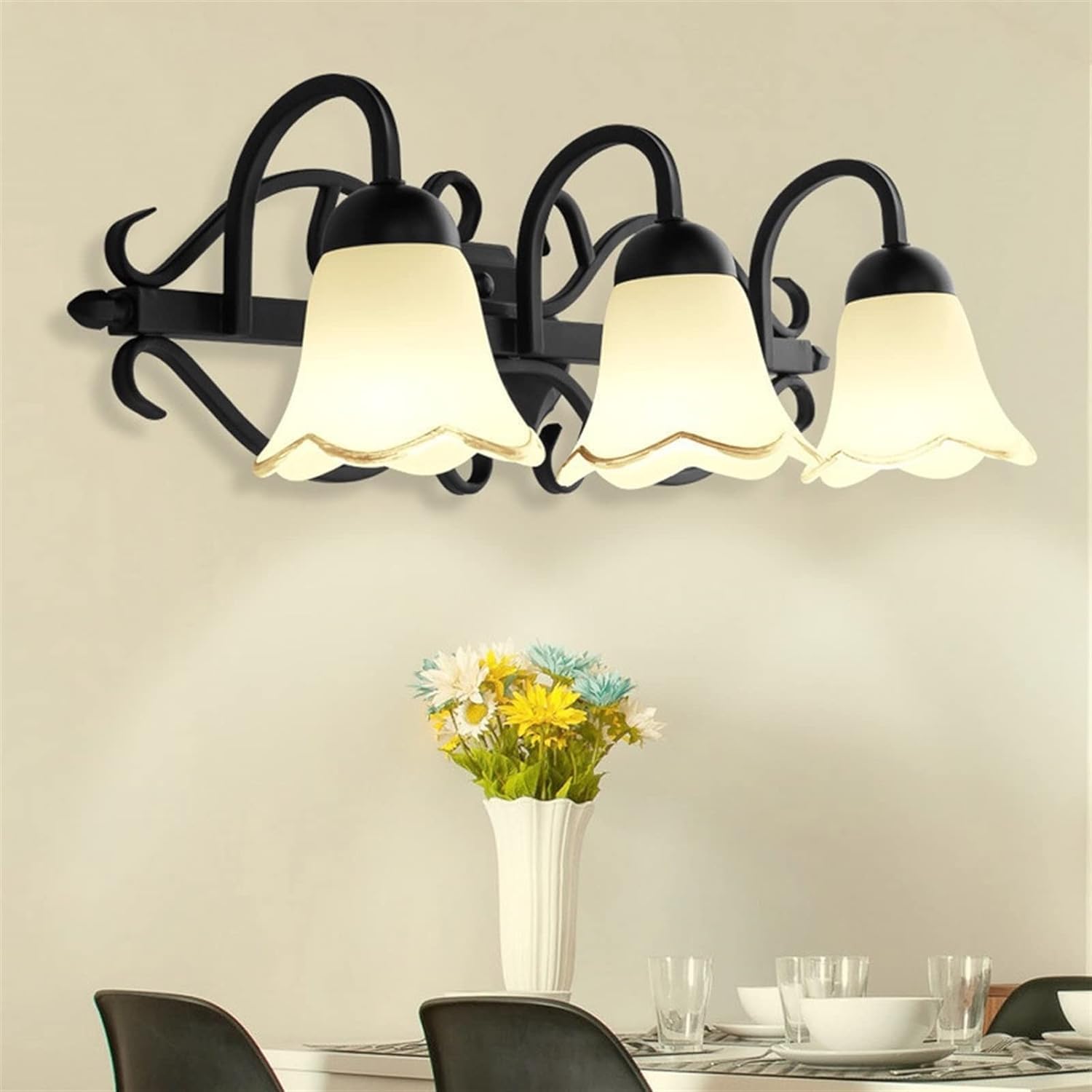 European Wall Light Mirror Light Compatible with Bathroom - American Black Finishing Fixture Wall Lamp, Wrought Iron Wall Light ﻿,Chandelier