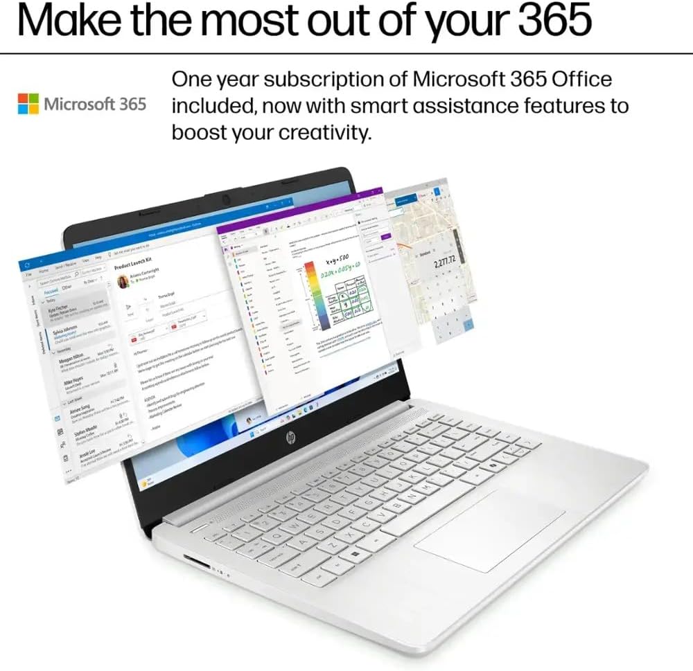 HP 14 Laptop Ultra Thin & Light, Intel N150 Quad-Core Processor, 8G RAM, 128GB SSD, HDMI, USB-C, WiFi 6, SD Card Reader, Microsoft Office 365 Included, Windows 11, Silver, XtreDura Accessories
