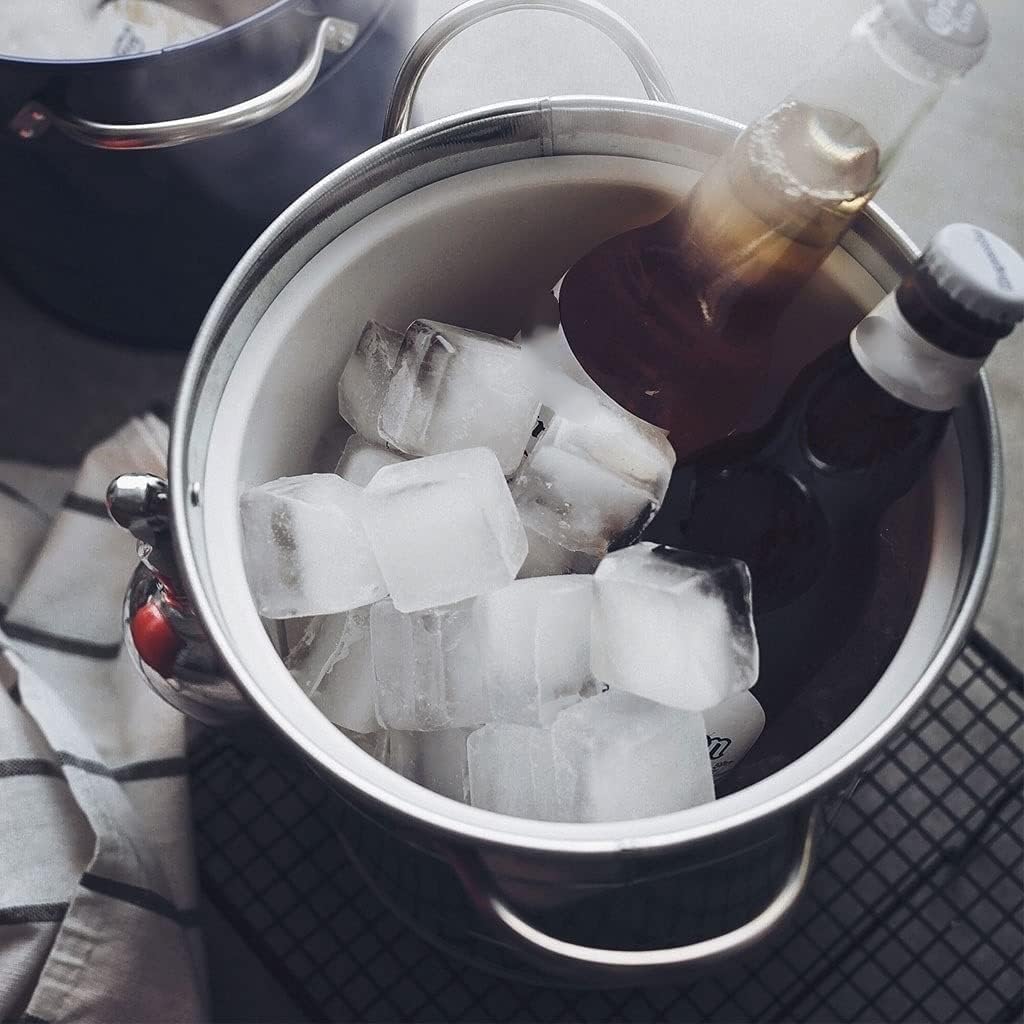 Drink Bucket Bar Supplies Double Ice Bucket with Lid Ice Buckets Wrought Iron Champagne Bucket Beer Bucket with Handle and Ice Shovel Ice Bucket for Parties(Red)