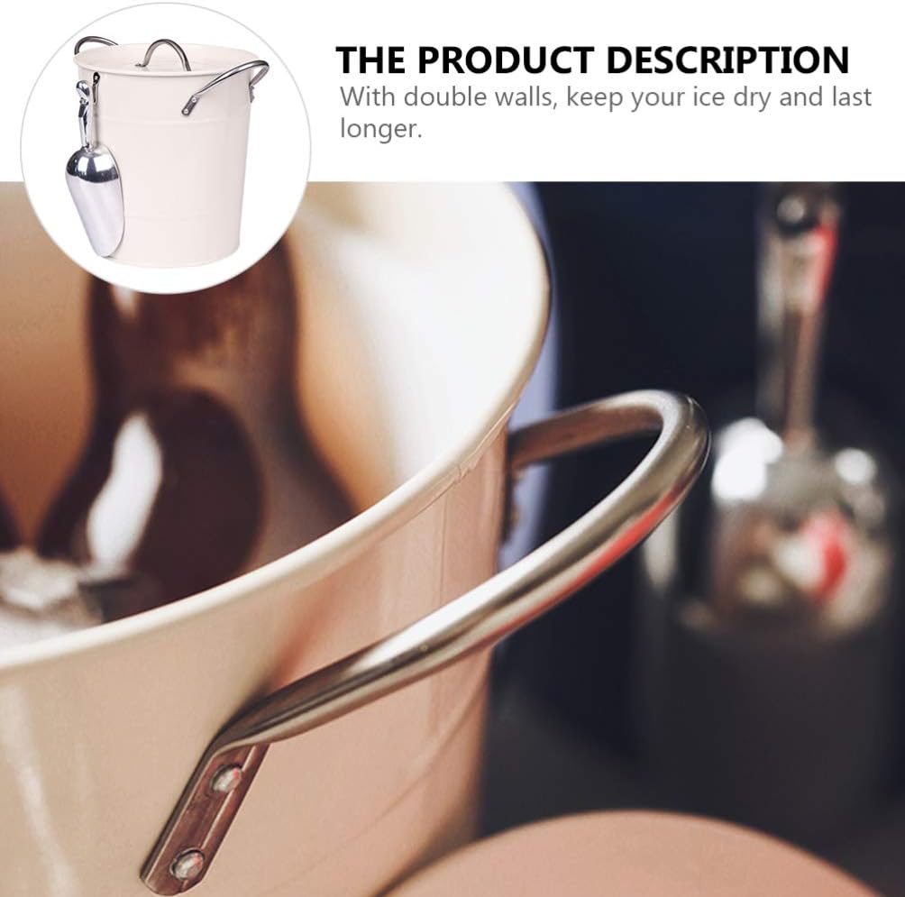 Mini Fridge Freezer Ice Bucket with Ice Scoop Metal Drink Tub Keeps Ice Cold Dry Carry Handle for Home Bar Chilling Beer Champagne Wine 4. 5L White Large Ice Bucket,Ice Buckets/White