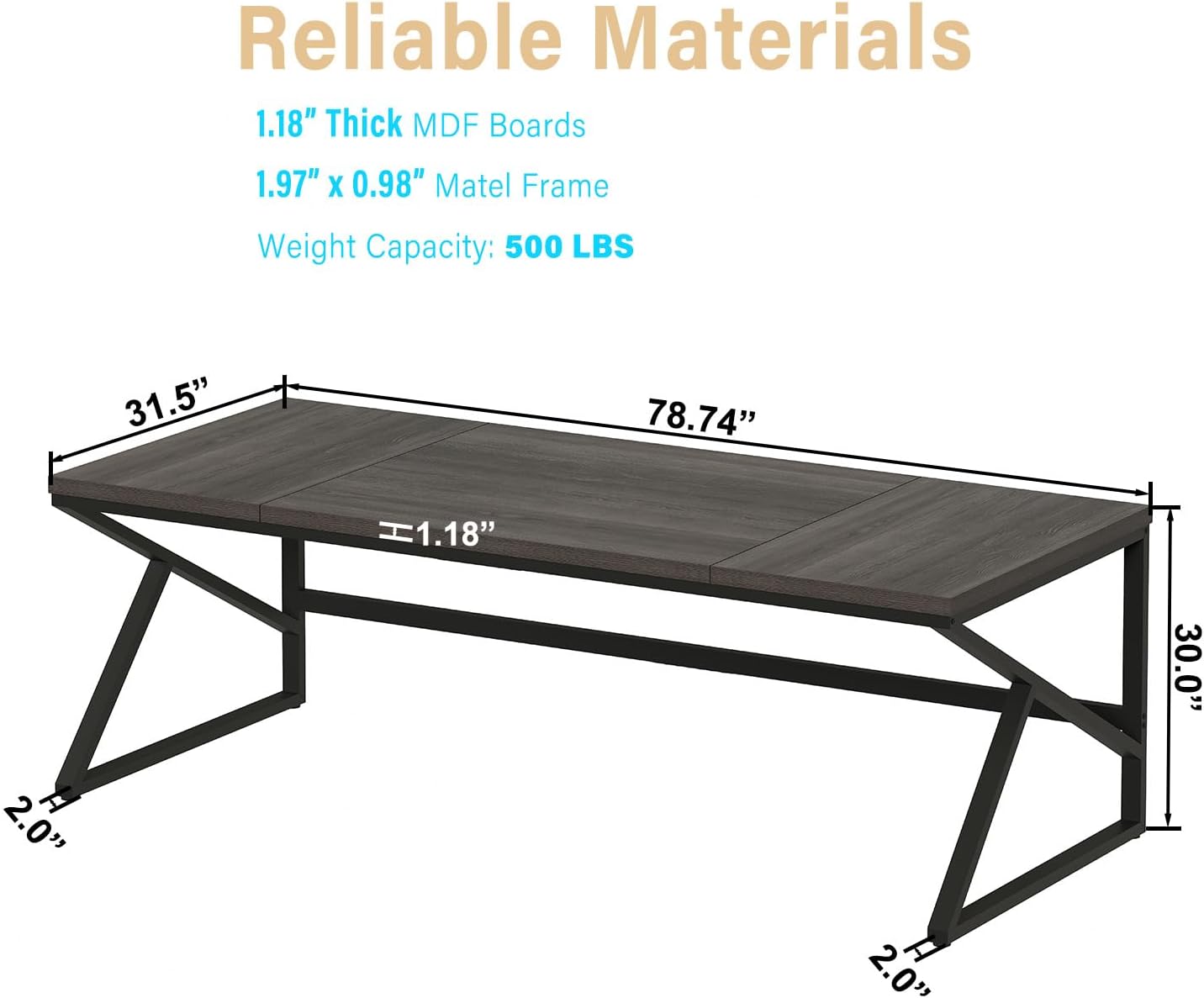HSH Extra Long Home Office Desk, Industrial Metal Wood Computer Desk, Large PC Laptop Table for Two Person Executive Writing Work Study Gaming, Bedroom Living Room Dual Monitor Desk, Dark Gray,78 Inch