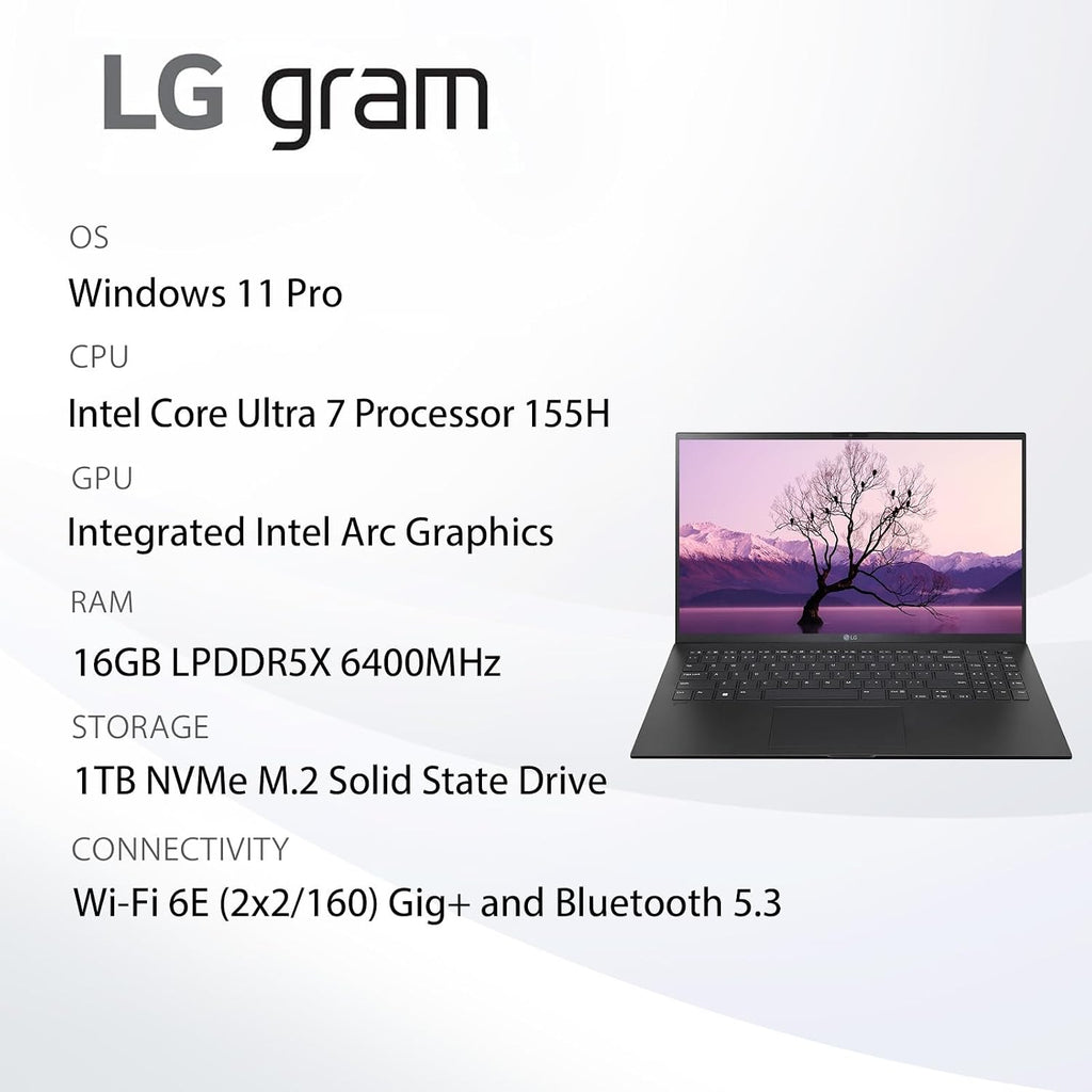 LG Gram 15 Laptop for Business, with Office 2024 Lifetime License, 15.6' FHD Touch Screen, Intel Ultra 7-155H, 16 GB LPDDR5 RAM, 4 TB SSD, Intel Arc Graphics, Windows 11 Pro