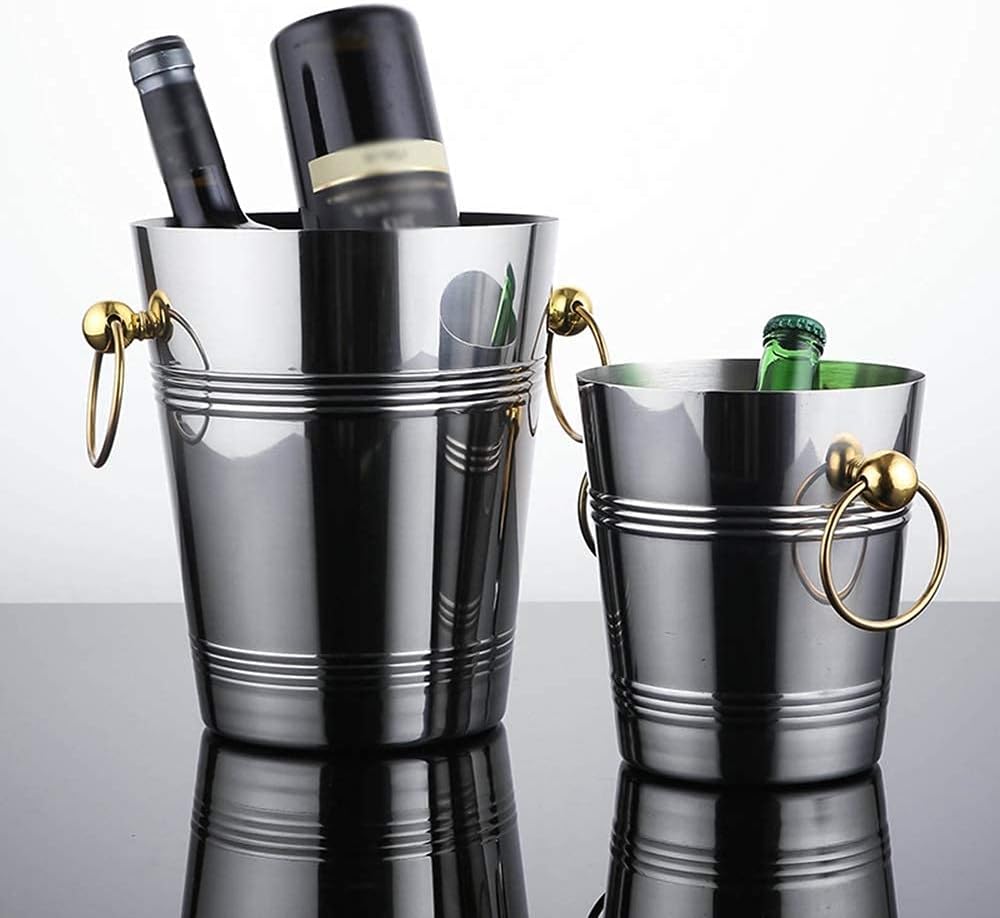 Ice Bucket,Ice Bucket with Lid and Ice Tongs,European-Style Creative Portable Silver Ear Barrel, Red Wine Champagne Ice Bar Home Xiaoice Bucket, Stainless Steel Silver 3L5L