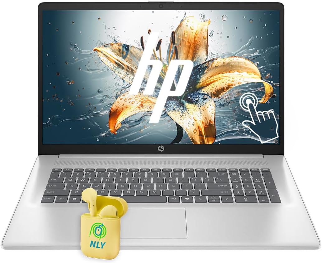 HP 17 Laptop, 17.3' HD+ LED Anti-Glare Touchscreen Business Laptop Computer, Windows 11 Laptop 16GB RAM 512GB SSD, AMD Ryzen 5 Processor, AMD Radeon Graphics, Numeric Keypad, NLY Earphones, Silver