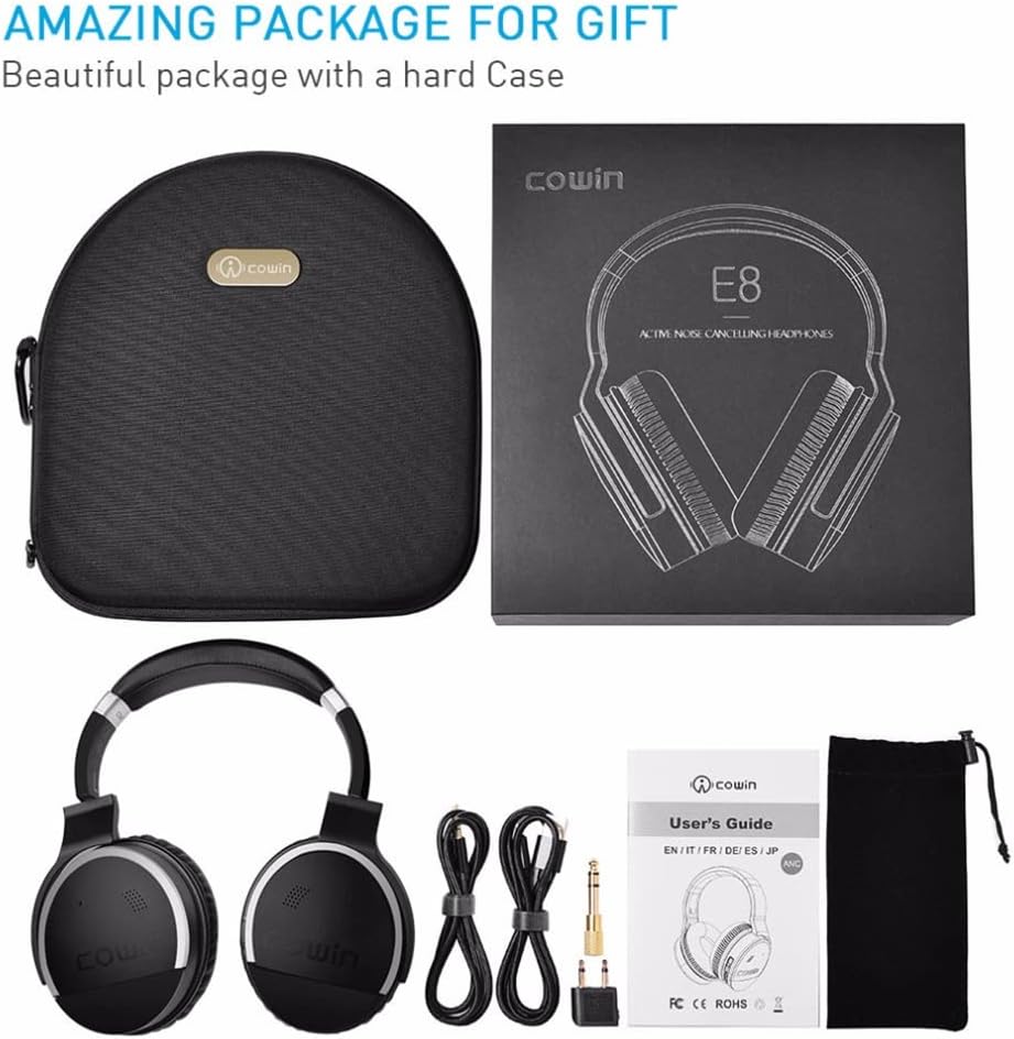 Bluetooth 5.0 Wireless Over-Ear Headphones with Mic ANC Active Noise Cancelling Foldable Headsets, Hi-Fi Stereo Deep Bass Soft Protein Earpads for Sports/TV/Work,Silver