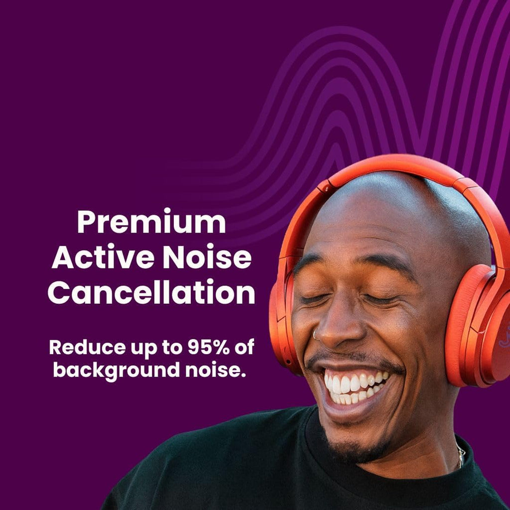 Jrumz Clarity CL01 Hybrid Active Noise Cancelling Headphones, Wireless Over Ear Bluetooth Headphones, Deep Bass, Comfort Fit Ear Pads, 40H Playtime for Home Office, Travel, Gym (Red)