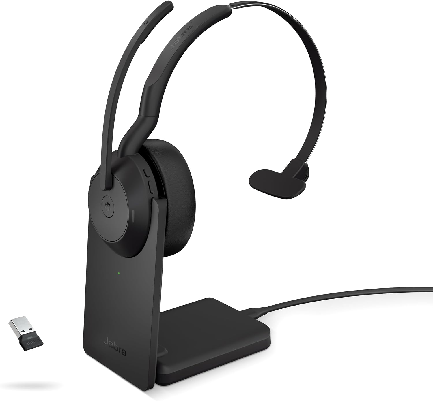 Jabra Evolve2 55 Mono Wireless Headset with Charging Stand AirComfort Technology, Noise-Cancelling Mics & Active Noise Cancellation - MS Teams Certified, Works with Other Platforms - Black