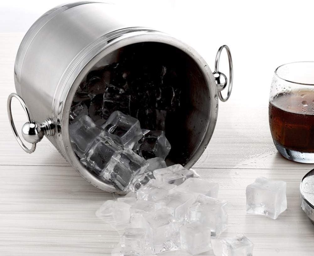 Ice Bucket with Lid 1.4 Litre Double Walled Insulated Stainless Steel with Cover Carry Handle