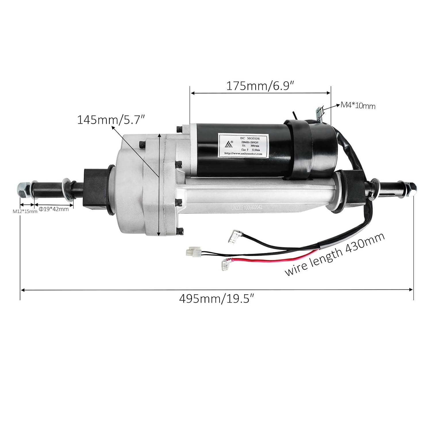 24V 350W Electric Motor Transaxle Differential, 11A 3000r/min for Electric Mobility Scooter Powered Wheelchair Electric Trolley Cart Tricycles, with Pack of 2 Rear 9x3.50-4 Wheel Tire