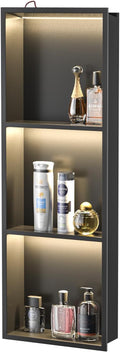 Stainless Steel Led Shower Niche Black 36' X 12' No Tile Needed | Recessed niche matte black w/ 3-tier shelf,Led driver UL listed,vertical niche,non-dimmable,3000K warm light IP66 waterproof