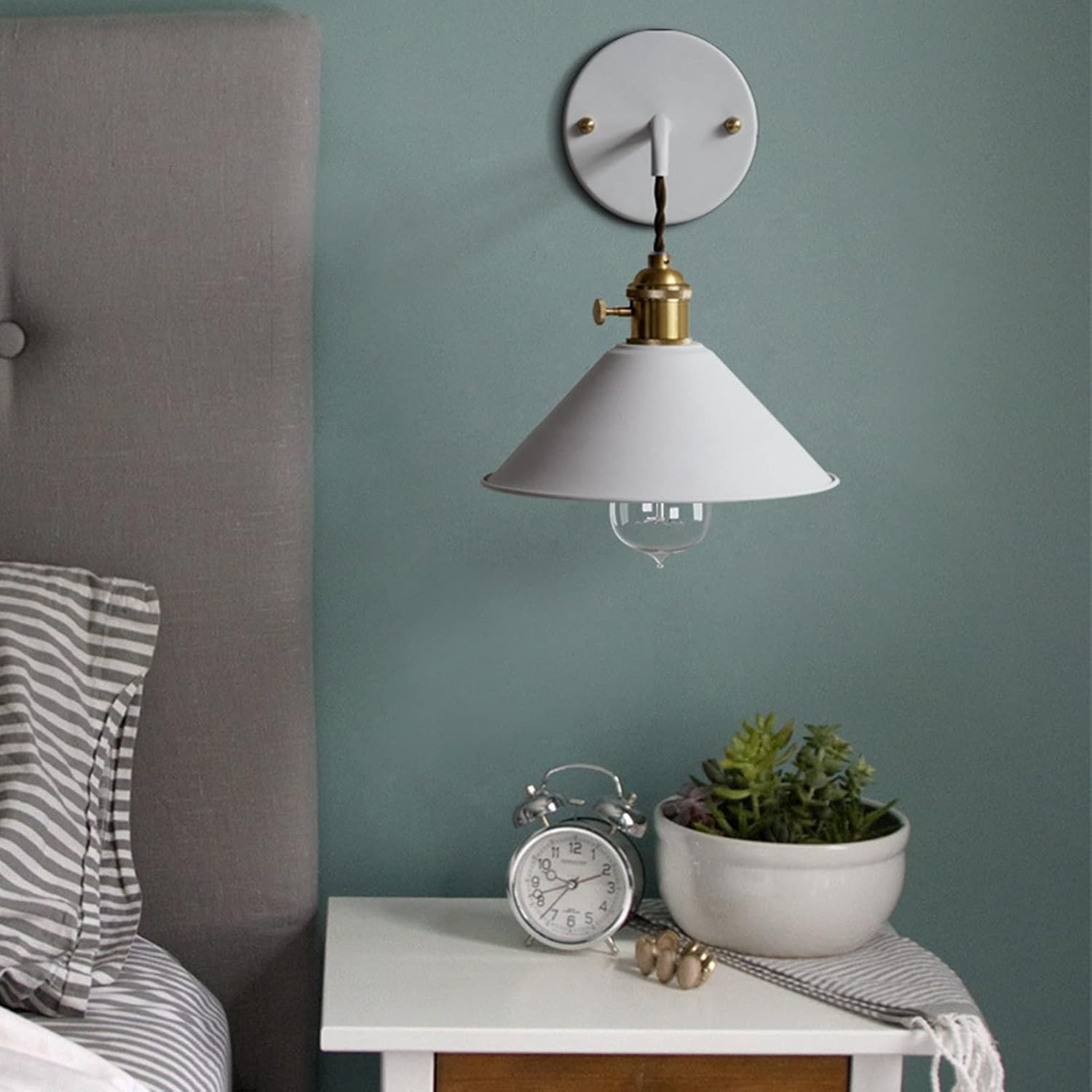 Nordic Wall Sconce Lamps, E26 Edison Macaron Wall Fixture, Copper Wall Mounted Spotlights with Frosted Paint Body for Bedroom and Bathroom Vanity