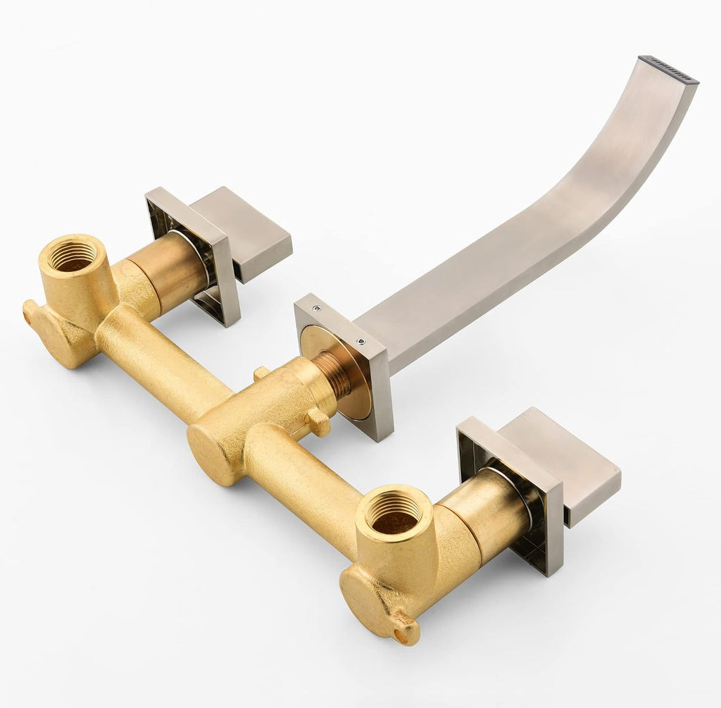 sumerain Brushed Nickel Bathroom Faucet Wall Mount Lavatory Faucet with Rough in Valve