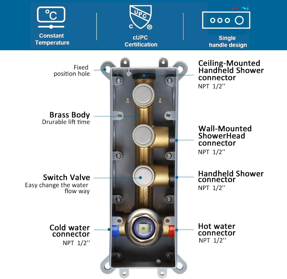 Shower Faucet Set Brushed Nickel Bathroom Rainfall Shower System, 12 Inch Ceiling Mount Shower Head with 6 Inch Wall Mount Shower Head, Include Shower Valve and Trim Kit