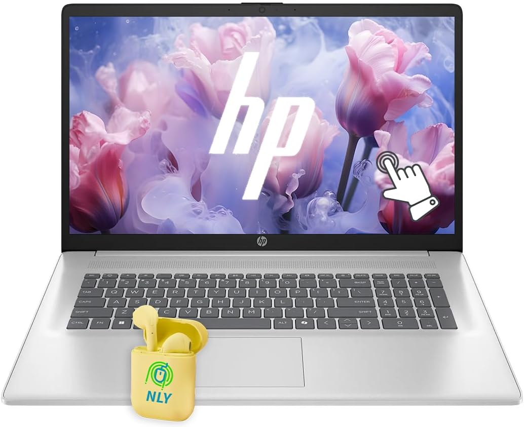 HP Touchscreen 17.3' Business Laptop Computer, Windows 11 Laptop 16GB RAM 512GB SSD, AMD Ryzen 5 7430U (6-Core) Processor, Numeric Keypad, Camera Privacy Shutter, HDMI, NLY Earphones, Silver