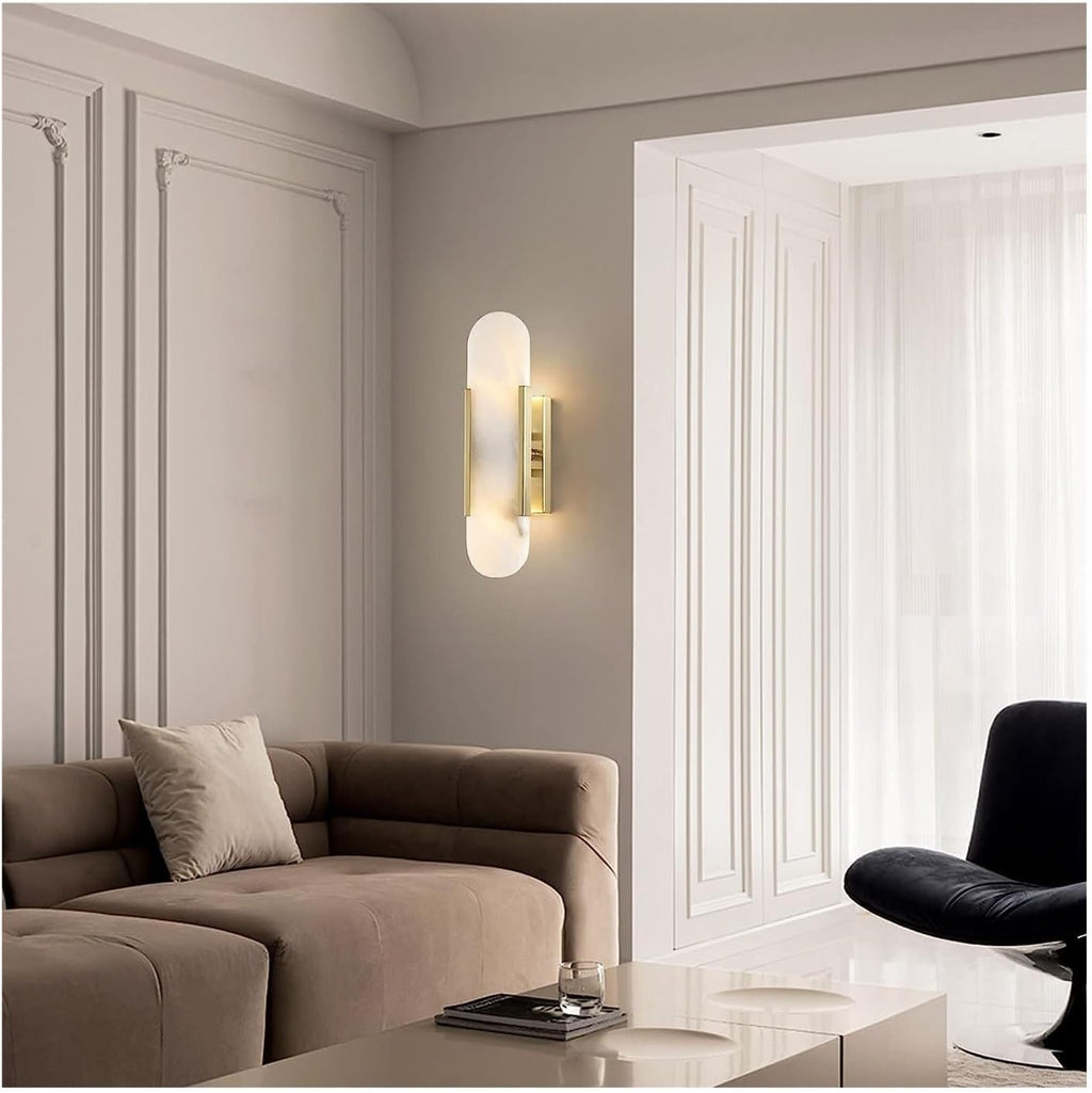 Modern Minimalist Design Wall Lamps Set of 2 for Bedrooms Plug in Iron Wall Sconce with Creative Marble Fixture Ideal for Bedroom Bathroom Living Room Gold Color-Gold-Warm Light