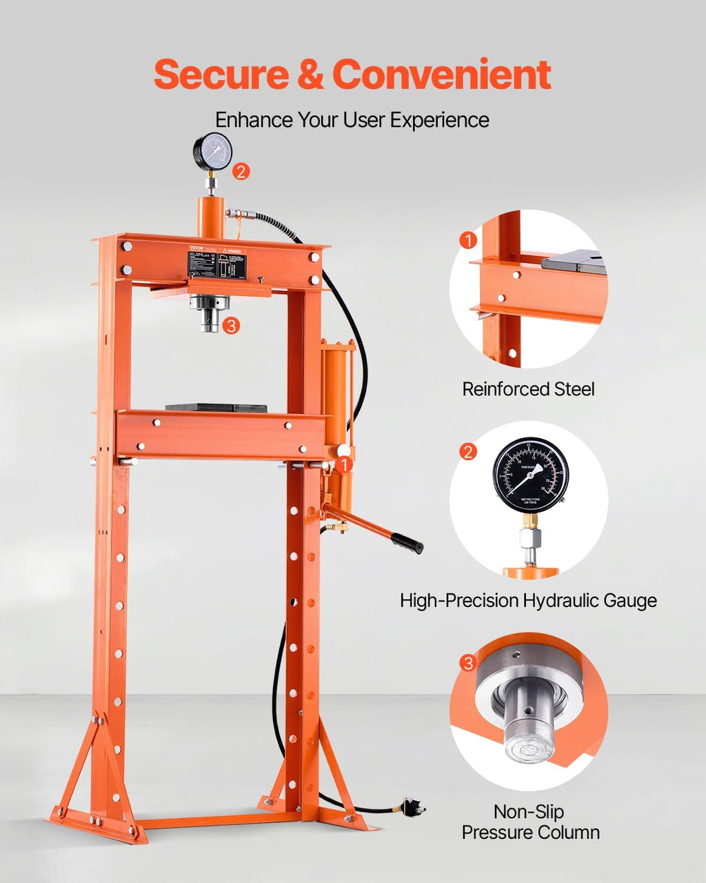 VEVOR Hydraulic Shop Press, 20 T H-Frame Pneumatic Shop Press with Press Plate, Stable Garage Floor Adjustable Hydraulic Press with Triangular Support, Fit for Bending, Straightening & Stamping